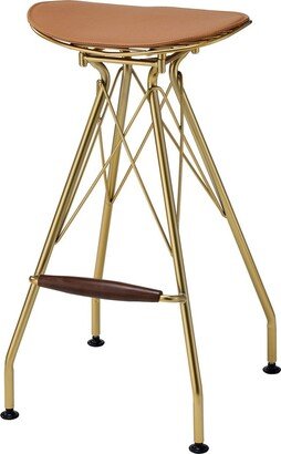 Metal Backless Barstool with Flared legs and Braces Support, Set of 2, Gold