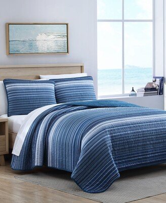 Coveside Blue Cotton Reversible 3-Piece Quilt Set, King