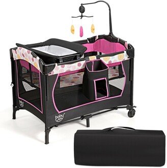 3-in-1 Convertible Portable Baby Playard with Music Box Wheel and Brakes - 40 x 28.5 x 31.5