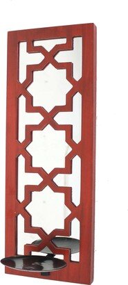 17 Inch Mirrored Wall Art, Candle Holder Sconce, Lattice Design, Red