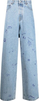 Illustration-Print Baggy Jeans