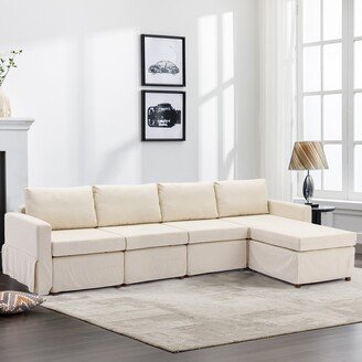 Tiramisu 4 Seat Module Sectional Sofa Couch With 1 Ottoman,Seat Cushion and Back Cushion Removable and Washable