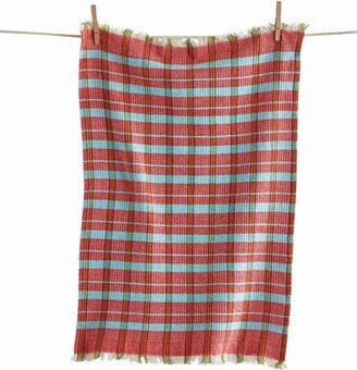 tagltd Vivid Waffle Weave Plaid Dish Towel Coral