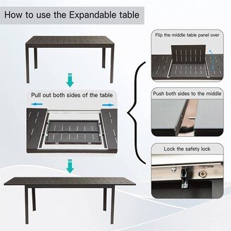 Expandable Table, Metal Aluminum Outdoor Table for 6-8 Person Rectangular Table