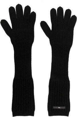 Logo-Patch Ribbed-Knit Long Gloves