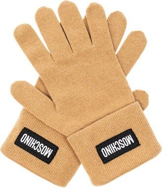 Logo Patch Ribbed-Knit Gloves-AA