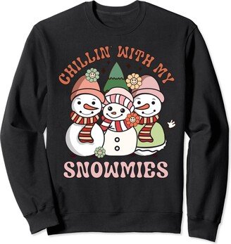 Cute Snowmies Funny Family Matching Xmas Apparel Retro Groovy Floral Chillin With My Snowmies Matching Outfit Sweatshirt