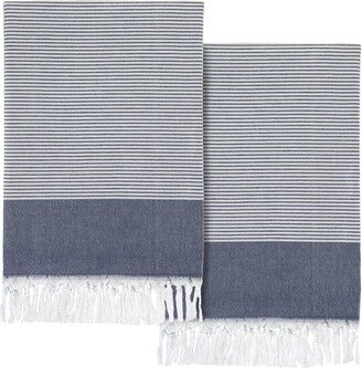 Set Of 2 Elegant Thin Stripe Turkish Aegean Cotton Pestemal Beach Towels-AB