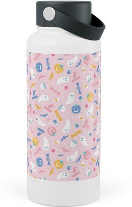 Photo Water Bottles: Pastel Halloween Happy Ghosts And Candy Corn Stainless Steel Wide Mouth Water Bottle, 30Oz, Wide Mouth, Pink