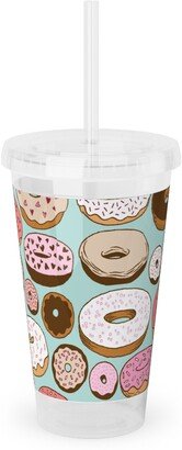 Travel Mugs: Donuts - Blue Acrylic Tumbler With Straw, 16Oz, Multicolor