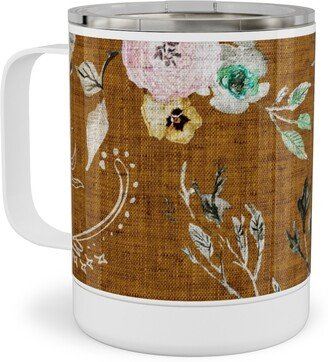 Travel Mugs: La Boheme Floral - Russet Stainless Steel Mug, 10Oz, Brown