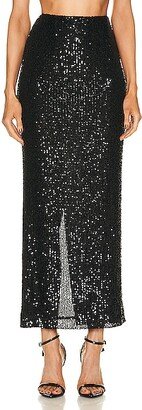 All Over Sequins Straight Long Skirt in Black