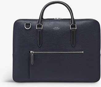 Navy Ludlow Logo-embossed Leather Briefcase