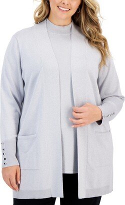 Plus Size Metallic Open-Front Cardigan, Created for Macy's