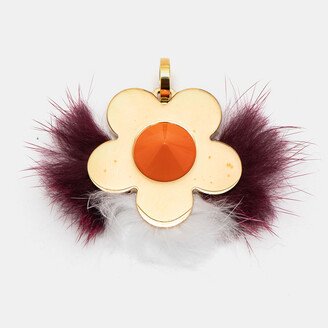 Flower Fox Fur Resin Gold Tone Bag Charm