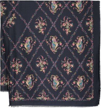 Brocade-print silk scarf