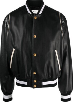 Striped Buttoned Leather Jacket