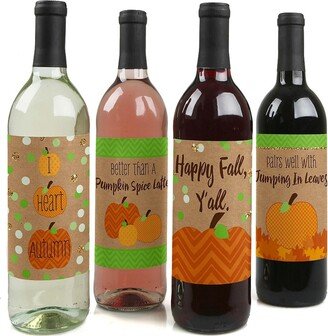 Big Dot of Happiness Pumpkin Patch - Fall, Halloween or Thanksgiving Party Decorations for Women and Men - Wine Bottle Label Stickers - Set of 4 - Ora