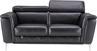 Leatherette Loveseat with Straight Metal Legs and Track Arms, Black