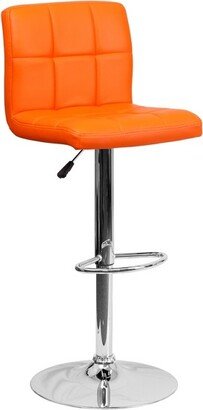 Contemporary Orange Quilted Vinyl Adjustable Height Barstool with Chrome Base