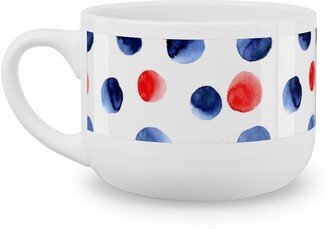 Mugs: Red And Blue Watercolor Dots Latte Mug, White, 25Oz, Blue