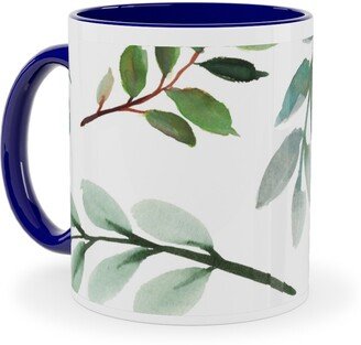 Mugs: Paprika Floral Greenery Leafs - Green Ceramic Mug, Blue, 11Oz, Green