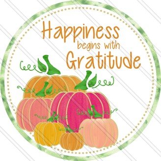 Happiness & Gratitude - Pink Pumpkin Sign Fall Autumn Wreath Metal