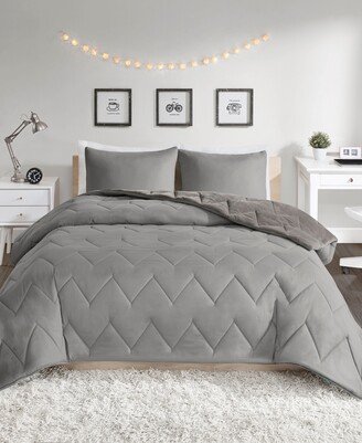 Closeout! Kai Twin/Twin Xl Solid Chevron Quilted Reversible Microfiber to Cozy Plush 2 Piece Comforter Mini Set