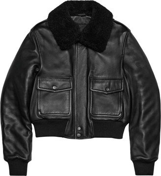 Shearling-Collar Leather Jacket
