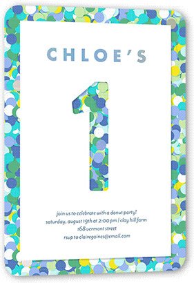 Baby's First Birthday: Sprinkled Spots Birthday Invitation, Blue, Iridescent Foil, 5X7, Matte, Personalized Foil Cardstock, Rounded