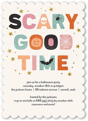 Halloween Invitations: Scary Good Time Halloween Invitation, Beige, 5X7, Pearl Shimmer Cardstock, Scallop