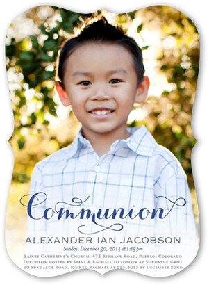 First Communion Invitations: Delightful Day Boy Communion Invitation, Blue, Pearl Shimmer Cardstock, Bracket