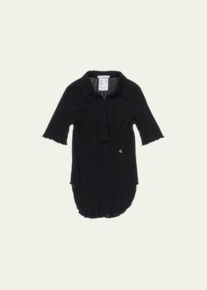 Ribbed Knit Short Sleeve Polo Shirt