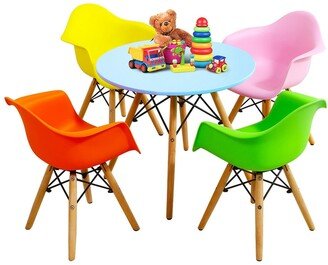 5 PC Kids Modern Colorful Round Table Chair Set with 4 Arm