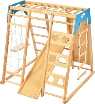 BEYONDHOME Indoor Wooden Jungle Gym Playset for Kids with Slide, Climbing Wall, Monkey Bars, and Swing
