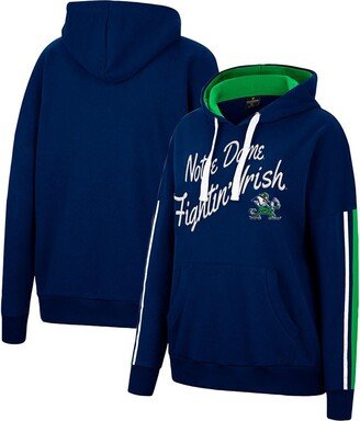 Women's Navy Notre Dame Fighting Irish Serena Oversized Sleeve Striping Pullover Hoodie