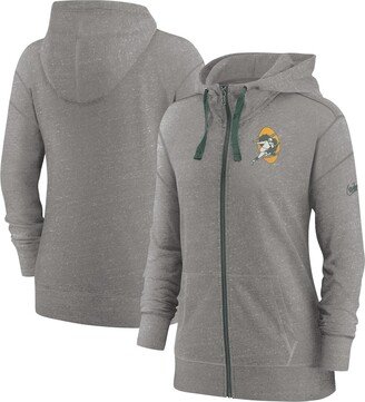 Women's Heather Charcoal Green Bay Packers Gym Vintage-Like Full-Zip Hoodie