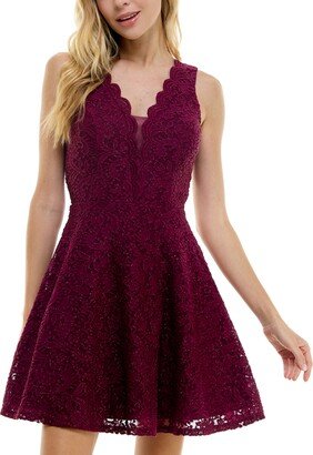 Juniors' V-Neck Glitter Lace Dress