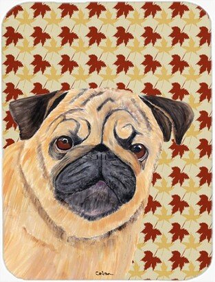 SC9211LCB 12 x 15 Pug Fall Leaves Portrait Glass Cutting Board