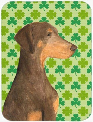 Doberman St. Patrick's Day Shamrock Portrait Glass Cutting Board