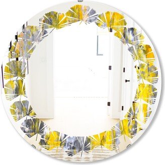 Designart 'Grey and Yellow Abstract Pattern' Printed Modern Round or Oval Wall Mirror - Leaves