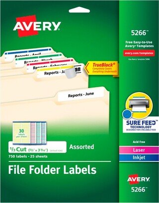 Printable File Folder Labels, 2/3 x 3-7/16 Inches, Assorted Colors, Pack of 750