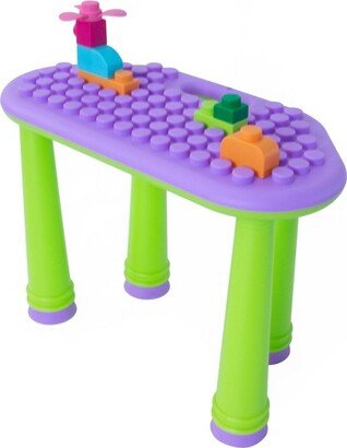 Indoor/Outdoor Toddler Activity Table Set with 25pc Building Blocks, Motor Development and Sensory Learning Toy for Toddlers (Purple)