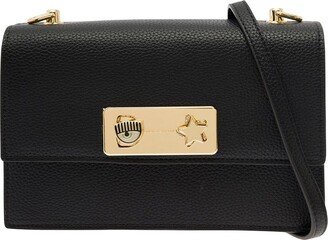 Black Crossbody Bag with Twist and Lock Closure in Faux Leather Woman