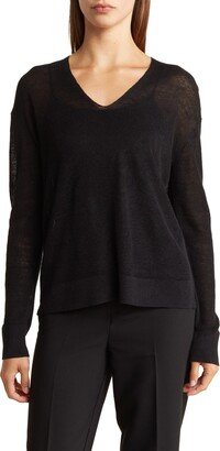 Ribbed V-Neck Linen Blend Sweater