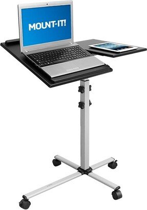 Mount-It! Rolling Laptop Tray and Projector Cart, Height Adjustable Presentation Cart with Wheels | Overbed Table with Tilting Tabletop