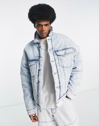 padded oversized denim jacket in light blue