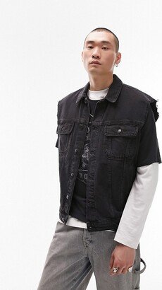 oversized sleeveless denim jacket in black