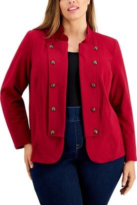 Plus Size Military Band Jacket