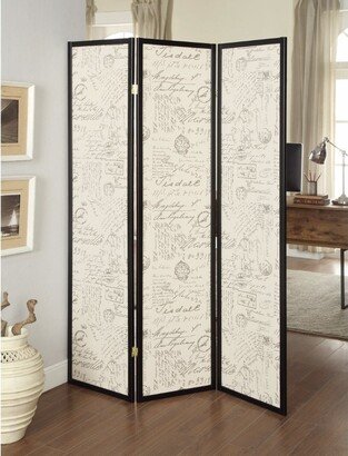 Three Panel Folding Floor Screen with Postal Script Panels, Brown